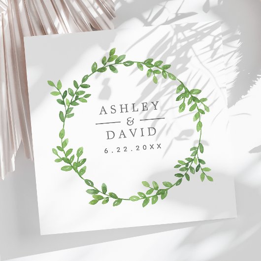 水彩グリーンリーフローラユーカリ結婚ス スタンダードカクテルナプキン