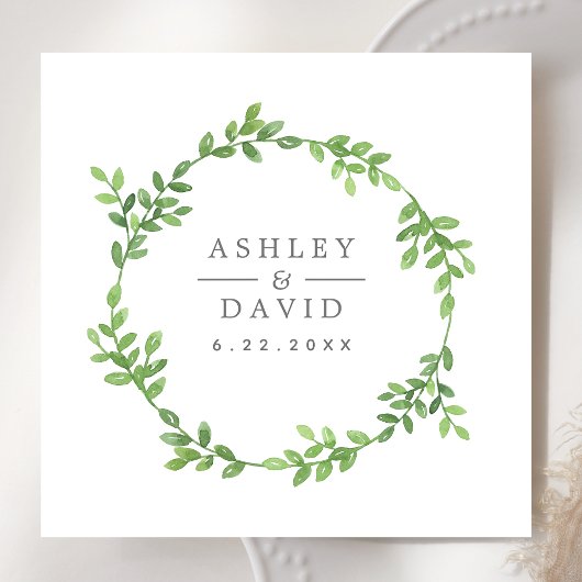 水彩グリーンリーフローラユーカリ結婚ス スタンダードカクテルナプキン