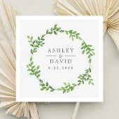 水彩グリーンリーフローラユーカリ結婚ス スタンダードカクテルナプキン