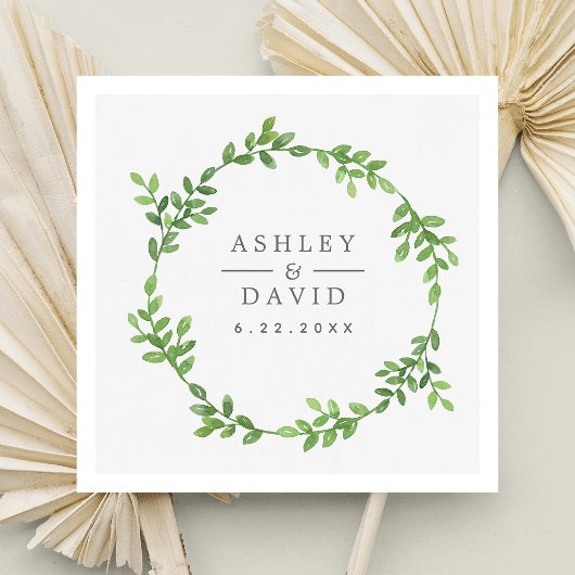 水彩グリーンリーフローラユーカリ結婚ス スタンダードカクテルナプキン