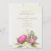 水彩グリーンリーフローラ牡丹ブライダルシャワー 招待状 (正面)