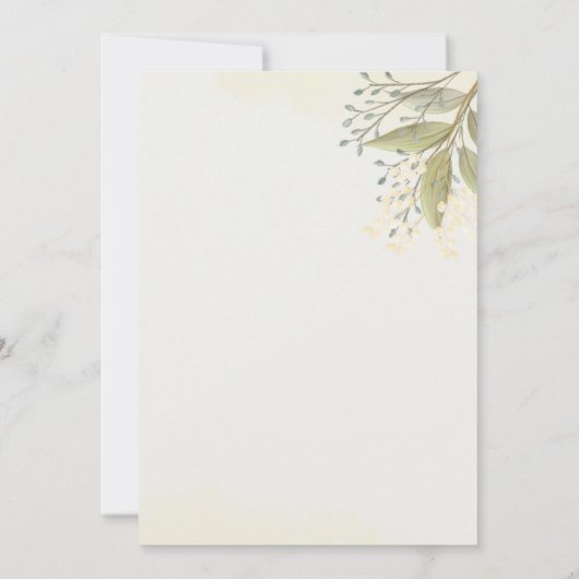 水彩グリーンリーフローラ牡丹ブライダルシャワー 招待状 (裏面)