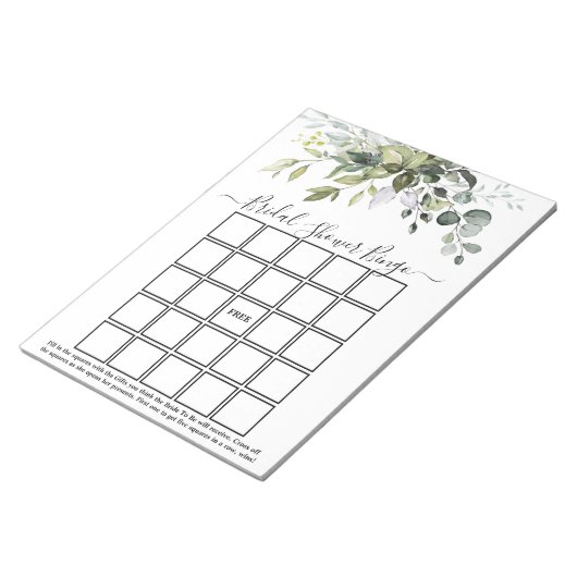 水彩グリーンリーブライダルシャワービンゴ ノートパッド (アングル)