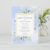 水彩グリーンリーブルーベビーシャワー |振りかける 招待状 (スタンド正面)