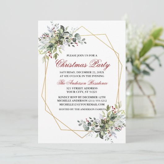 水彩グリーンリーベリークリスマスクリスマスレッド 招待状 (スタンド正面)