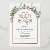 水彩グリーンリーベリークリスマスパーティー 箔招待状 (正面)