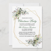 水彩グリーンリーベリー金ゴールドクリスマスパーティー 招待状 (正面)