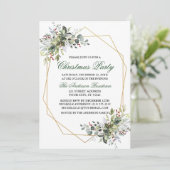 水彩グリーンリーベリー金ゴールドクリスマスパーティー 招待状 (スタンド正面)