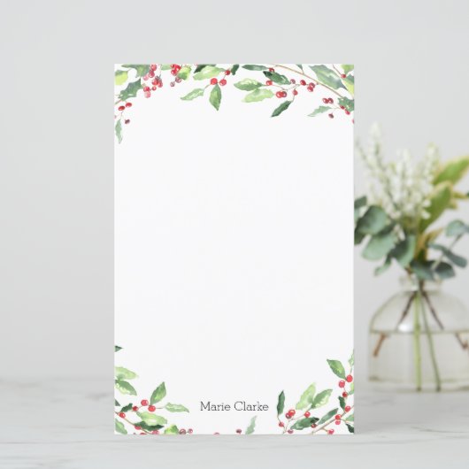 水彩グリーンリーホリー固定パーソナライズされた式 (スタンド正面)