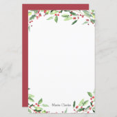 水彩グリーンリーホリー固定パーソナライズされた式 (正面/裏面)