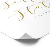 水彩グリーンリーホワイトフラワーズセルフィー駅 ポスター (角)