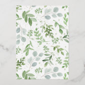 水彩グリーンリーホワイトフラワーリハーサルディナー 箔招待状 (裏面)