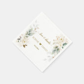 水彩グリーンリーホワイトフローラ結婚金ゴールド スタンダードカクテルナプキン (角)