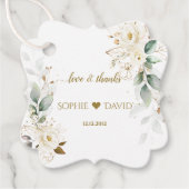 水彩グリーンリーホワイトフローラ結婚金ゴールド フェイバータグ (正面)
