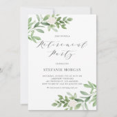 水彩グリーンリーホワイトフローラ退職パーティー 招待状 (正面)