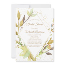 水彩グリーンリーリーフ金ゴールドブライダルシャワー