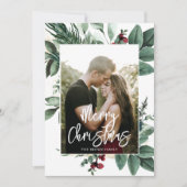 水彩グリーンリーレッドベリー写真 シーズンカード (正面)