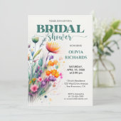 水彩グリーンリーワイルドフラワーブライダルシャワー 招待状 (スタンド正面)