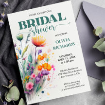 水彩グリーンリーワイルドフラワーブライダルシャワー