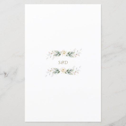 水彩グリーンリー白い花結婚金ゴールド (裏面)