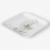 水彩グリーンリー金ゴールドブライダルシャワー ペーパープレート (傾斜あり)