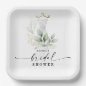 水彩グリーンリー金ゴールドブライダルシャワー ペーパープレート (正面)