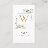 水彩グリーンリー金ゴールドモノグラムプロフェッショナル 名刺 (正面)