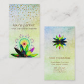 水彩グリーンロータスフラワーロゴヨガヒーリング 名刺 (正面/裏面)