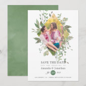 水彩グリーン写真 ウェディング セーブザデート (正面/裏面)