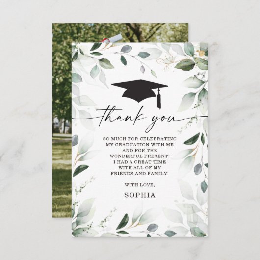 水彩グリーン卒業ありがとうございました写真 招待状 (正面/裏面)