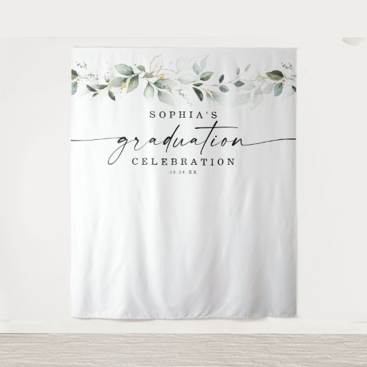 水彩グリーン卒業写真小道具背景 タペストリー (正面)