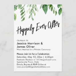 水彩グリーン手書きフォントのハッピーエンド 招待状