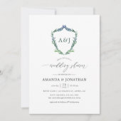 水彩グリーン月桂の紋章 ウェディングシャワー 招待状 (正面)