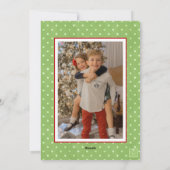 水彩グリーン水玉模様ボウクリスマスフォト シーズンカード (裏面)