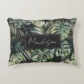 水彩グリーン熱帯林離れ林パターン アクセントクッション (正面)