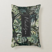 水彩グリーン熱帯林離れ林パターン アクセントクッション (正面(垂直))