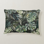 水彩グリーン熱帯林離れ林パターン アクセントクッション (裏面)