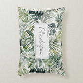 水彩グリーン熱帯林離れ林パターン アクセントクッション (正面(垂直))