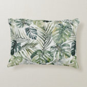 水彩グリーン熱帯林離れ林パターン アクセントクッション (裏面)