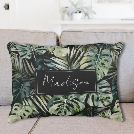 水彩グリーン熱帯林離れ林パターン アクセントクッション