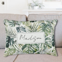 水彩グリーン熱帯林離れ林パターン アクセントクッション