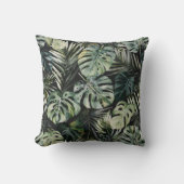 水彩グリーン熱帯林離れ林パターン クッション (正面)