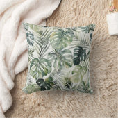 水彩グリーン熱帯林離れ林パターン クッション (ブランケット)