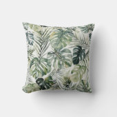 水彩グリーン熱帯林離れ林パターン クッション (正面)