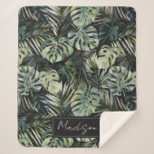 水彩グリーン熱帯林離れ林パターン シェルパブランケット (正面)