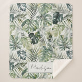 水彩グリーン熱帯林離れ林パターン シェルパブランケット (正面)