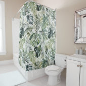 水彩グリーン熱帯林離れ林パターン シャワーカーテン (インサイチュ)
