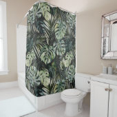 水彩グリーン熱帯林離れ林パターン シャワーカーテン (インサイチュ)