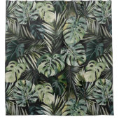 水彩グリーン熱帯林離れ林パターン シャワーカーテン (正面)