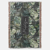 水彩グリーン熱帯林離れ林パターン スローブランケット (正面縦)